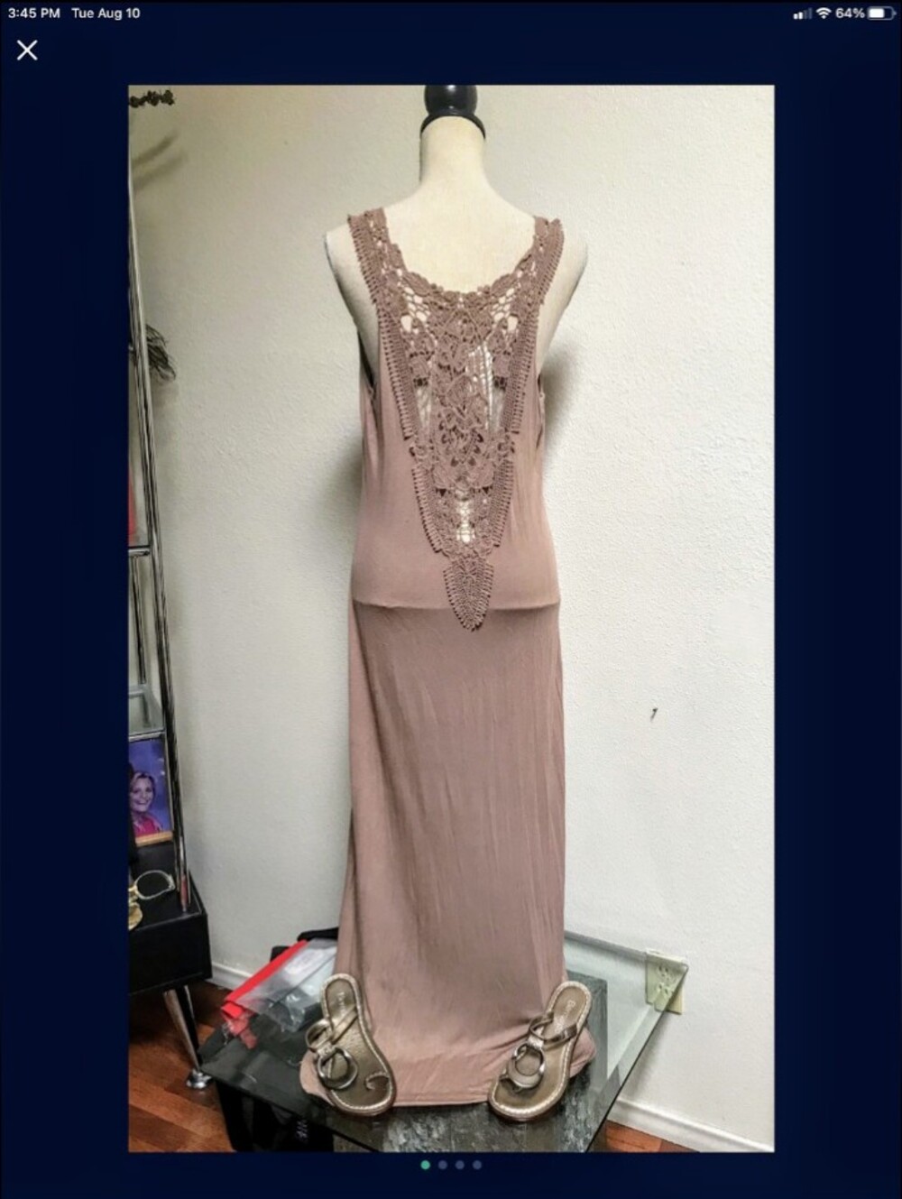 NWT Crochet Back Sleeveless Tank Dress in Taupe ~ M